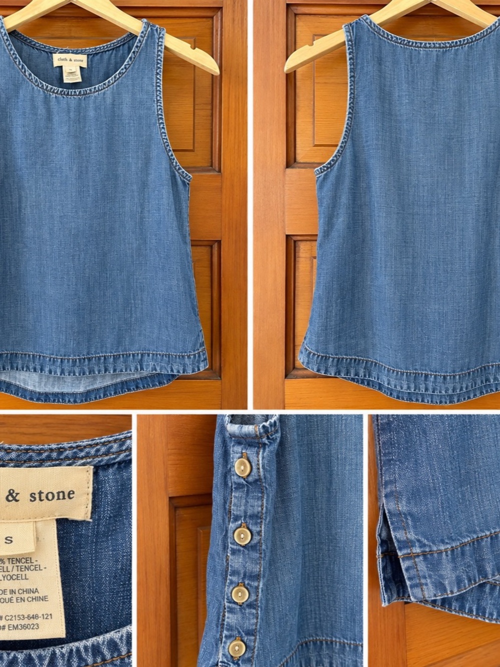 Cloth & Stone 100% Tencel Chambray Side Button Tank Top Size S